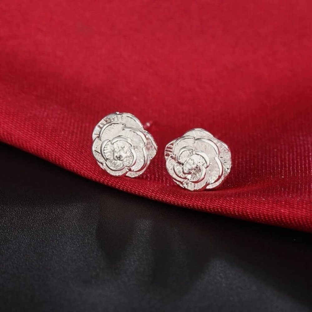925 Sterling Silver Fine Flower bud Earring stud for Women Luxury Fashion Party - Picture 3 of 5